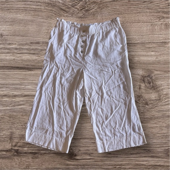 Ruby Rd Capri Pants M Ivory Elastic Waist Pockets Cottage Core Beachy Casual - Picture 2 of 15
